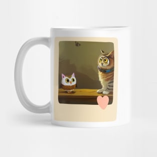 A Cat and An Owl Funny Pet Owner Love Frame Mug